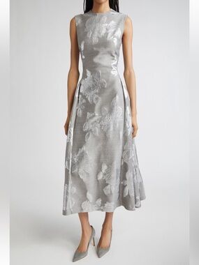 Lela Rose Sleeveless Metallic Fil Coupe A-line Midi Dress